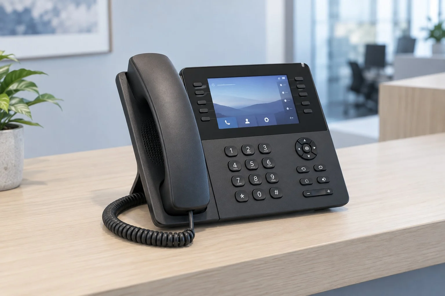 IP desk phone with handset and call controls