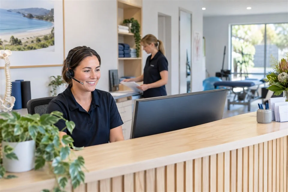 Illustrative scene: Clinic receptionist handling a call